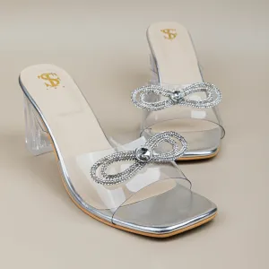 Transparent Shimmer Bow Heels