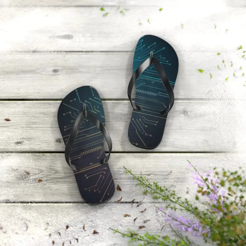 Trendy Circuit Pattern Flip Flops Summer Vibes