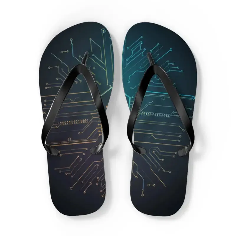 Trendy Circuit Pattern Flip Flops Summer Vibes