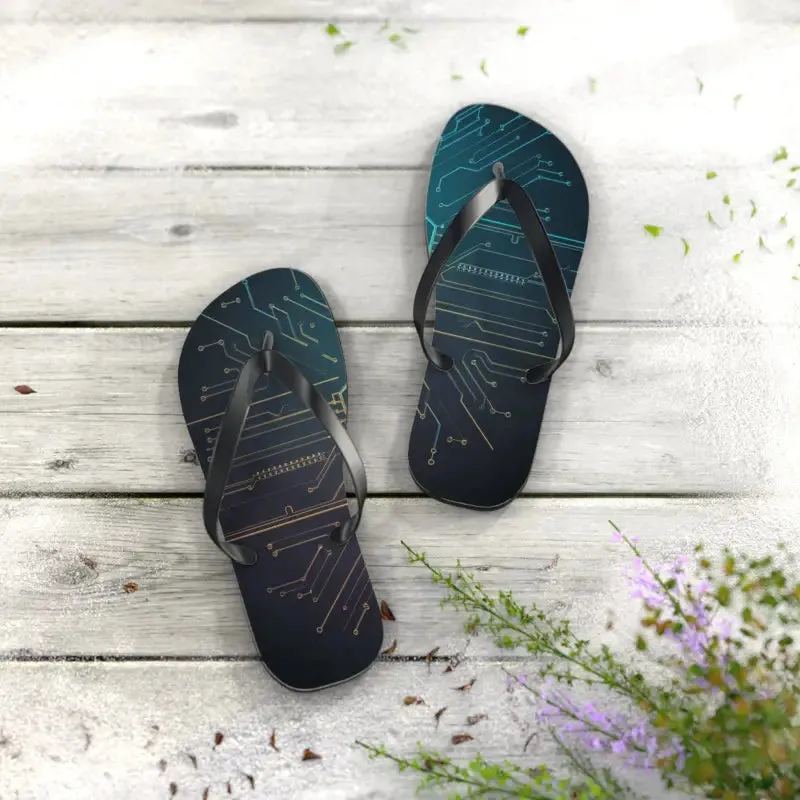 Trendy Circuit Pattern Flip Flops Summer Vibes