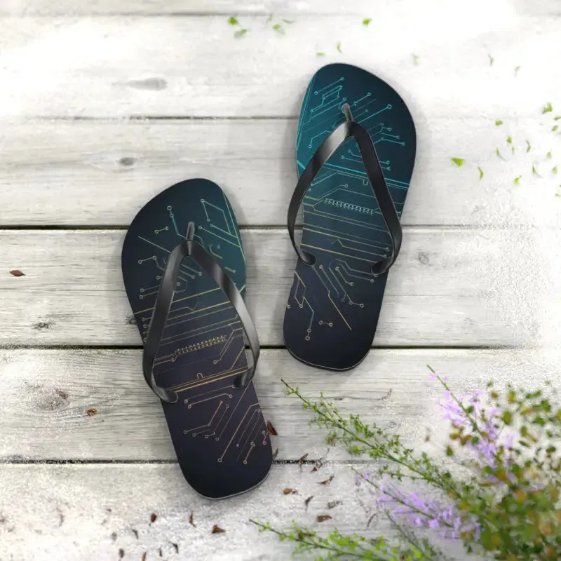 Trendy Circuit Pattern Flip Flops Summer Vibes