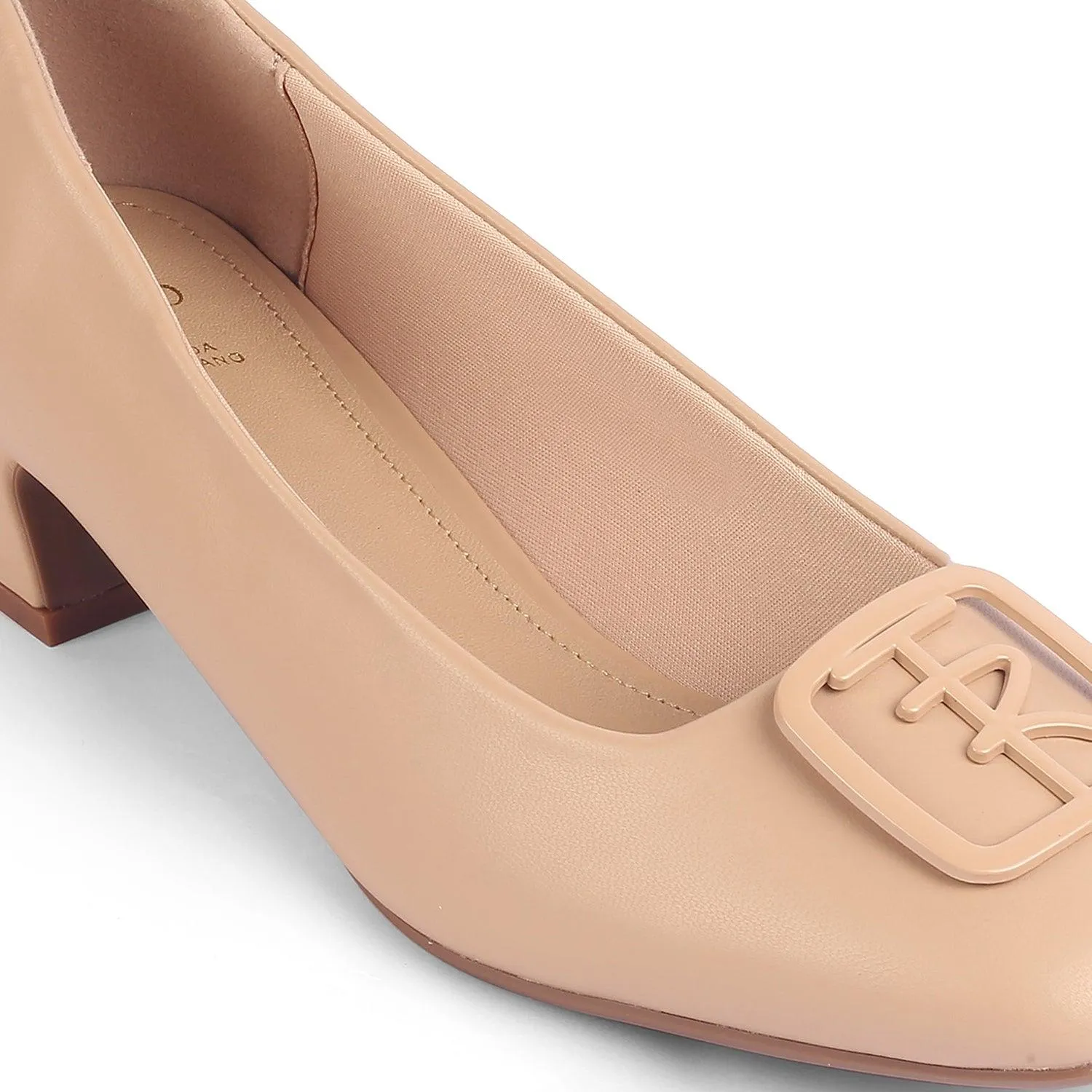 Tresmode Romio Beige Women's Dress Block Heel Pumps