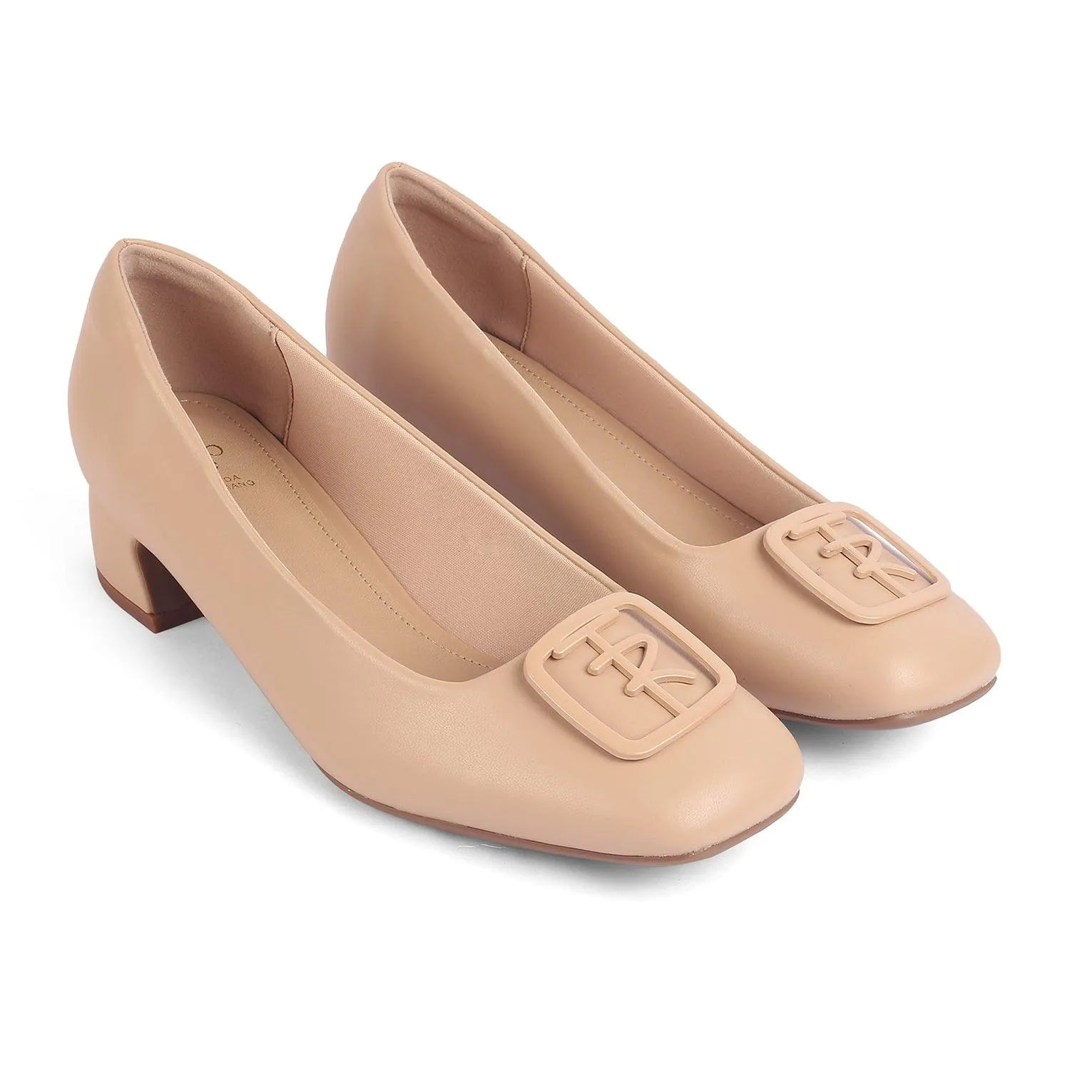 Tresmode Romio Beige Women's Dress Block Heel Pumps