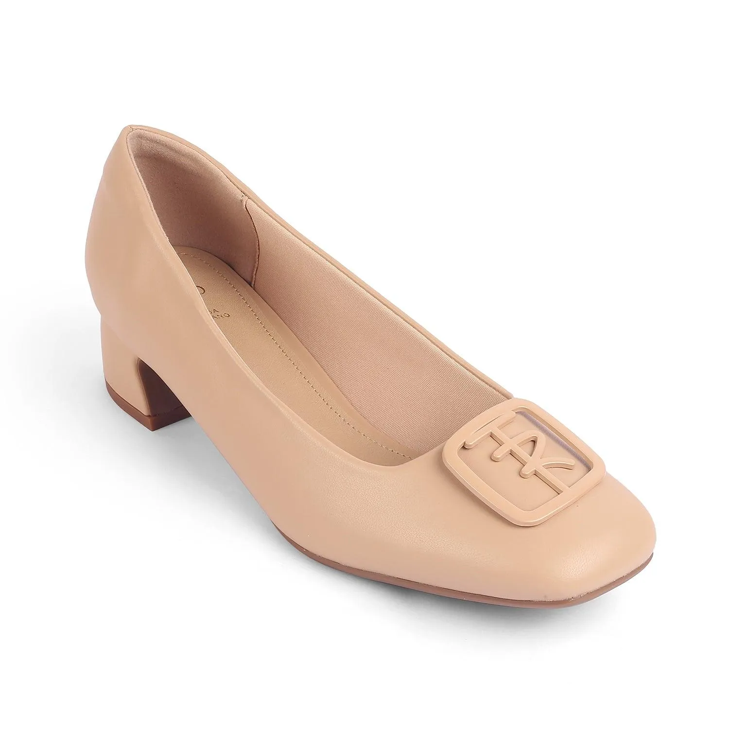 Tresmode Romio Beige Women's Dress Block Heel Pumps