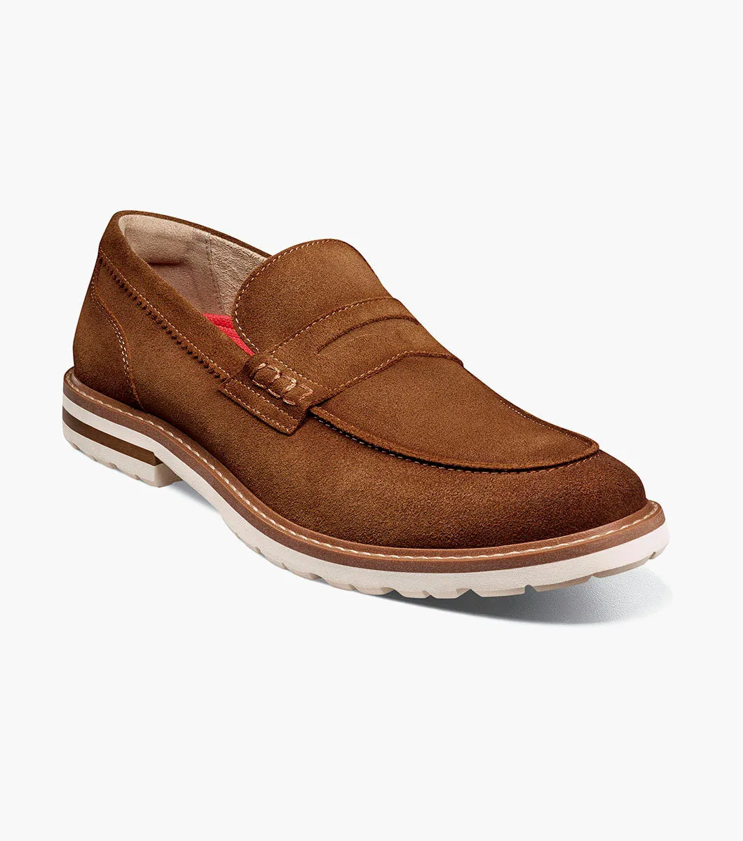 Ventilation Channel Design Hopkins Moc Toe Penny Slip On-Brown Suede | Stacy Adams