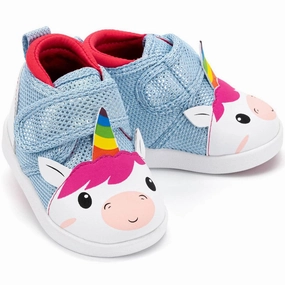 Unicorn Squeaky Toddler Shoes | White/Sparkly Blue Barefoot-Feel Unicorn Squeaky Toddler Shoes | White/Sparkly Blue Non Slip Tread Pattern
