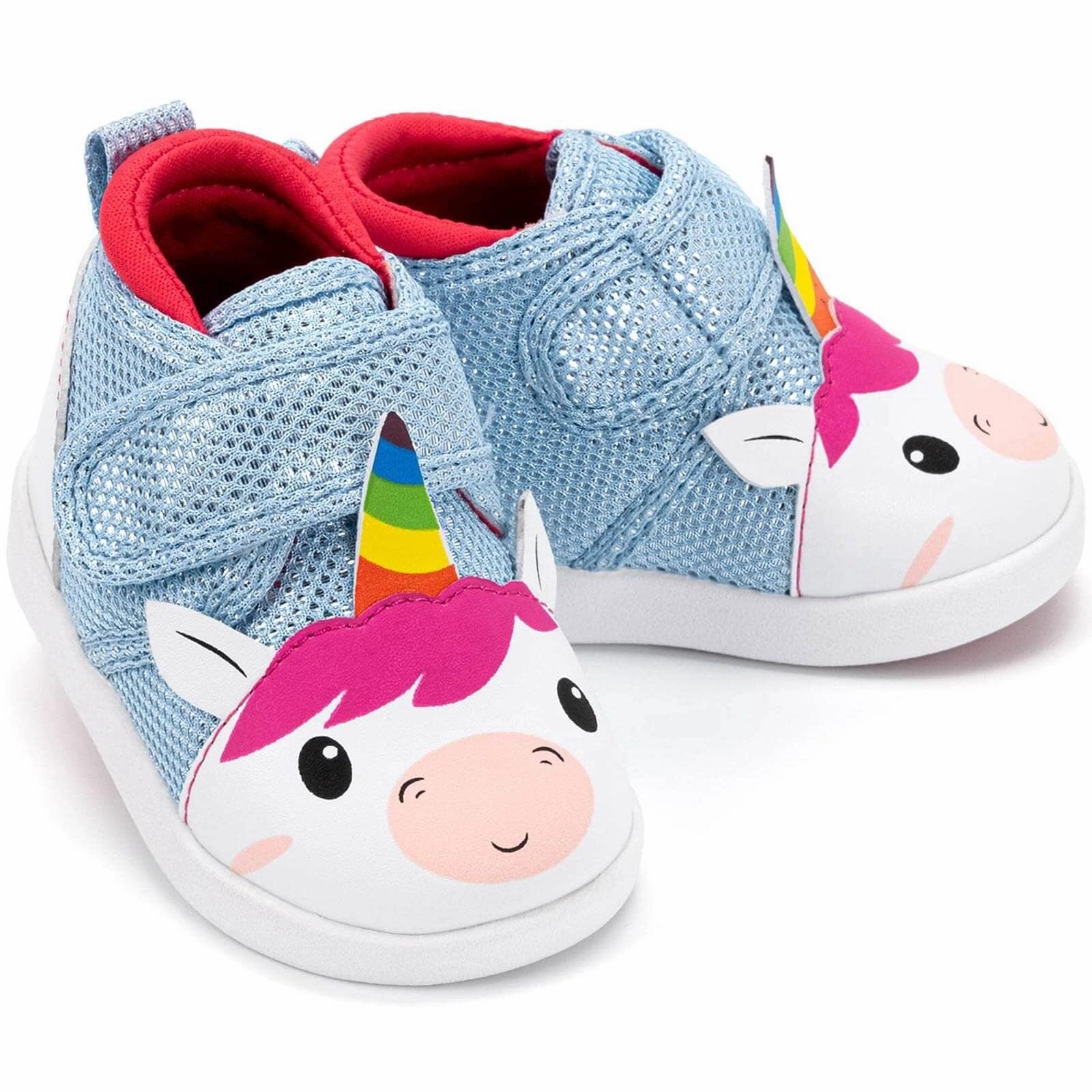 Unicorn Squeaky Toddler Shoes | White/Sparkly Blue Smooth Inner Seams