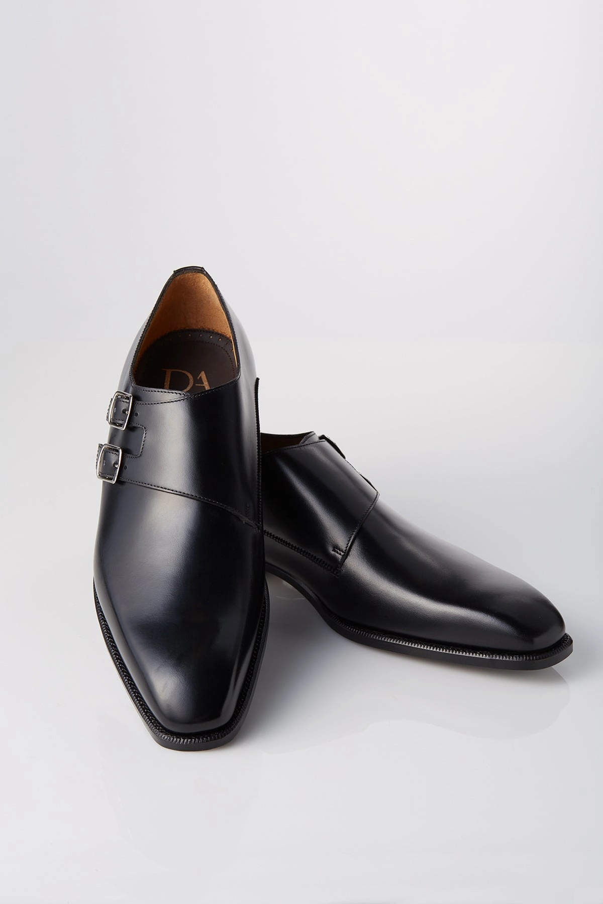 David August Leather Double Monk-strap Shoes in Black Mixed Texture