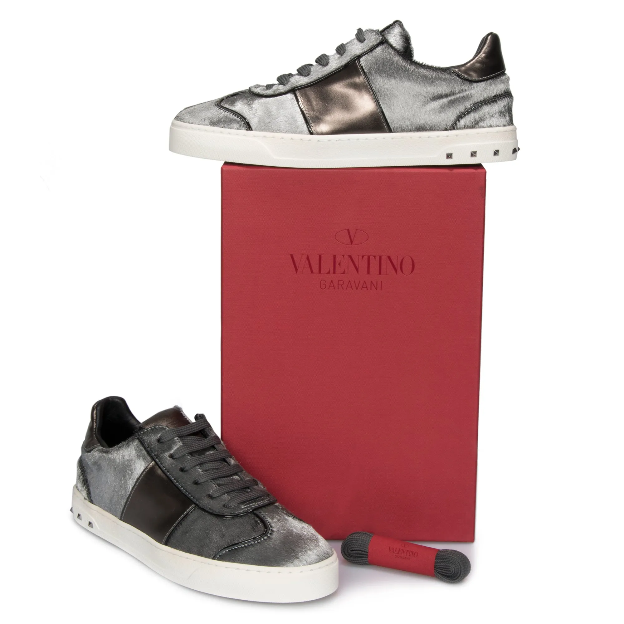 Valentino Flycrew Calfhair Sneaker in Gray