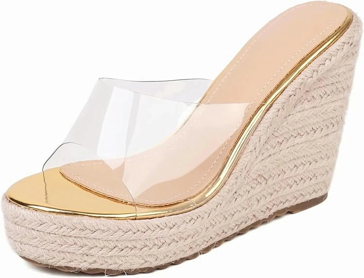 VARECOLA Wedge Sandal for Women Clear Slip On Sandal Slippers Platform Slide Sandal Peep Toe Wedge Heel Sandal Espadrilles Wedge Sandals