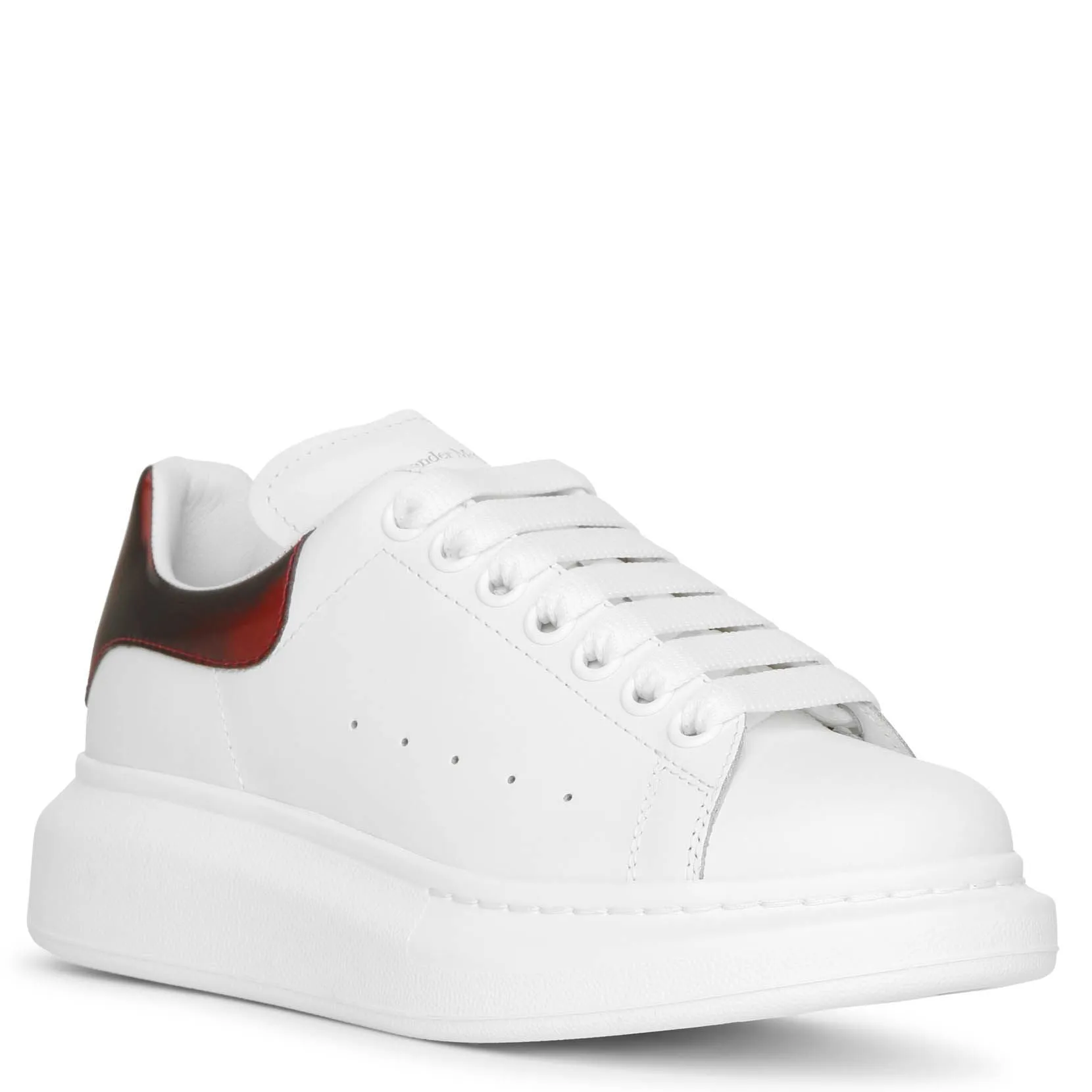 White and lust red leather sneakers