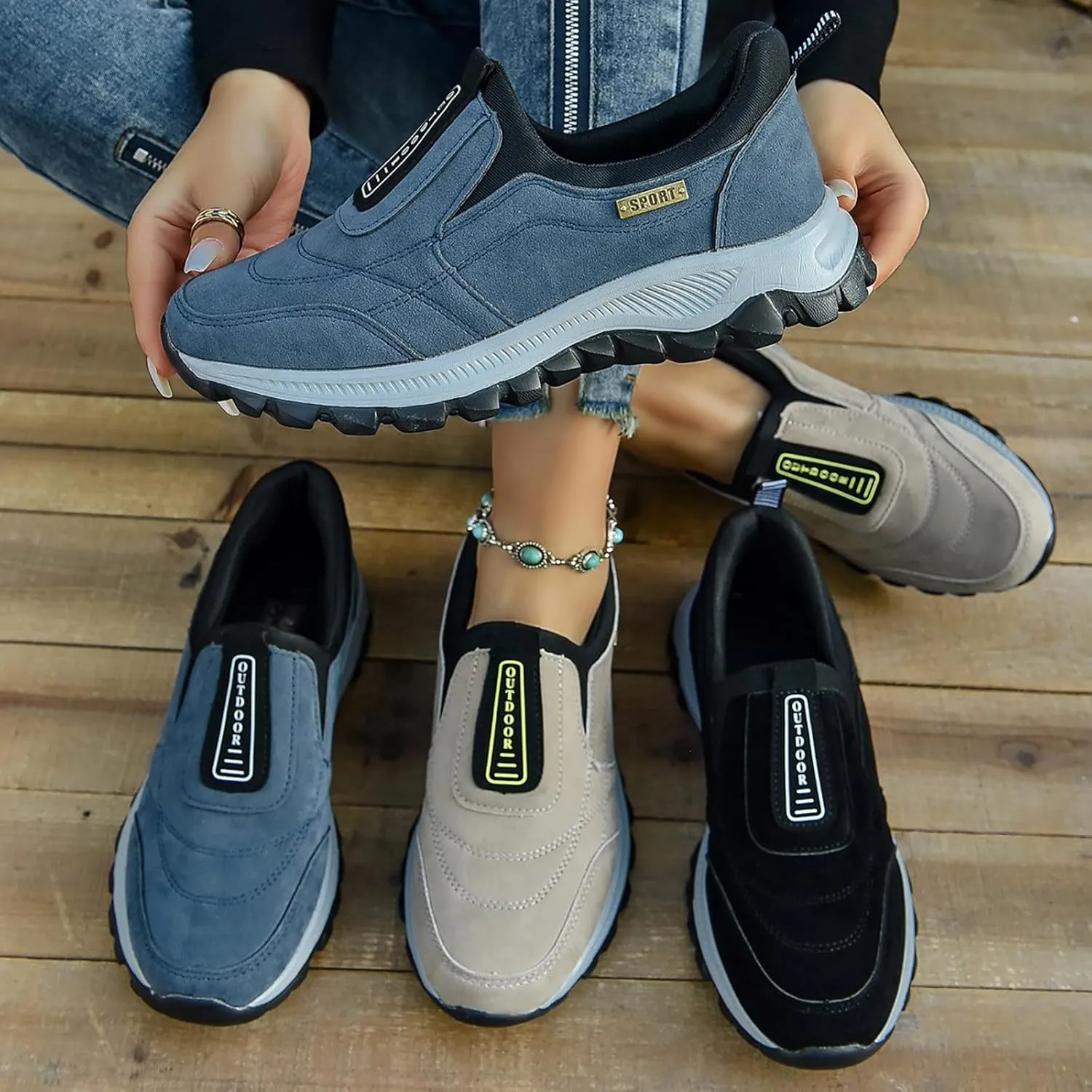 Woman Hiking Shoes Outdoor Casual Slip on Sneakers Women's Non Slip Breathable Comfortable Tennis Shoes