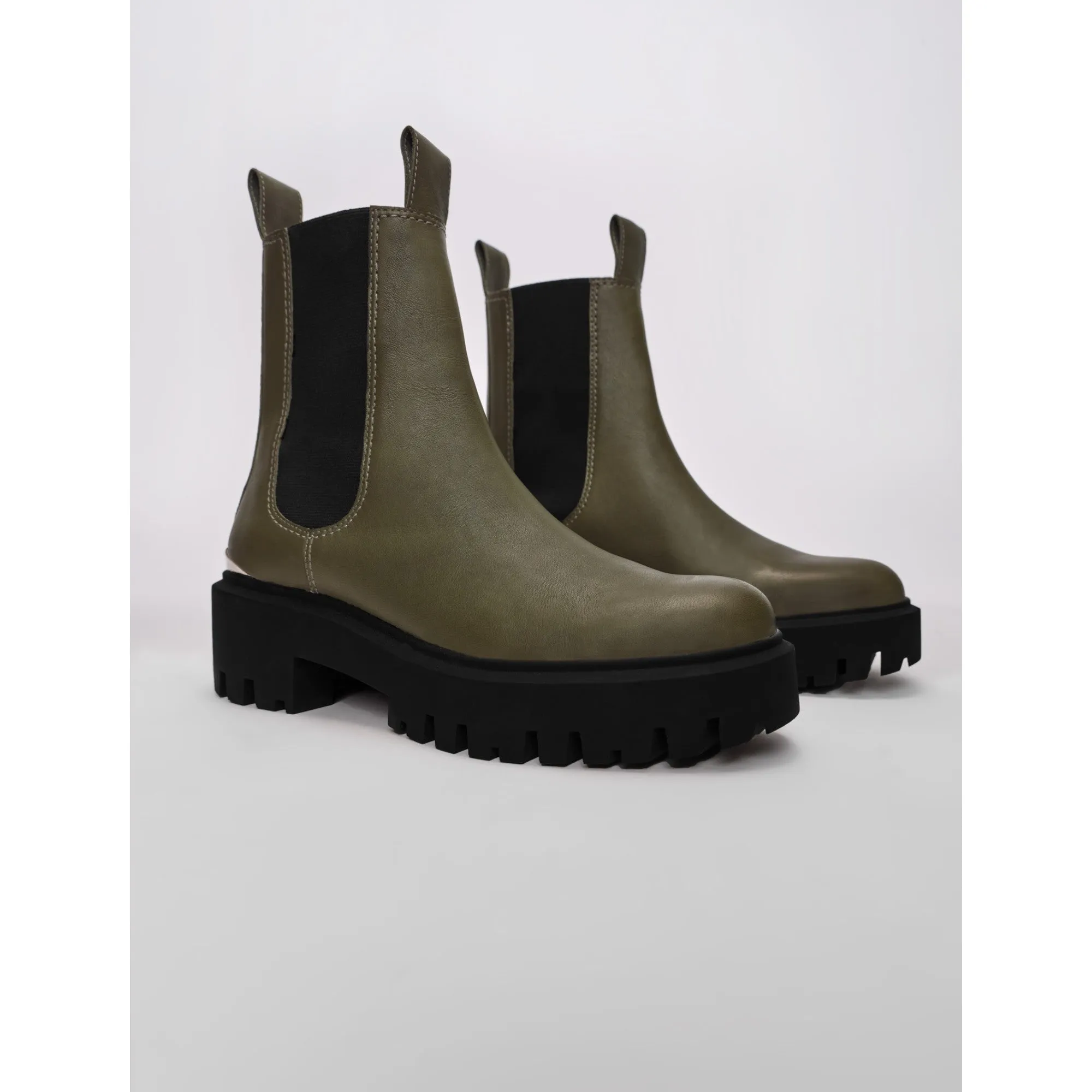 Women Platform Chelsea Boots - Khaki