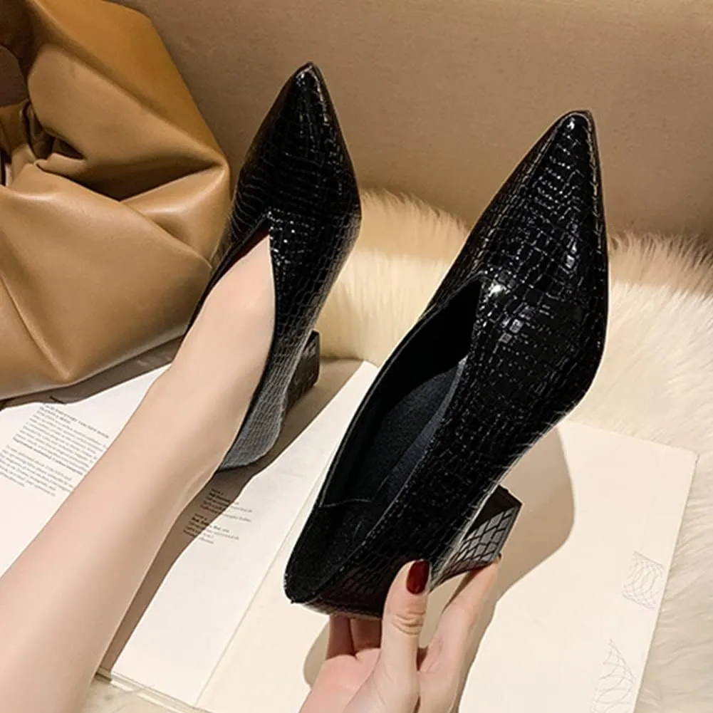 Women V Cut Out Pointed Toe High Heel Court Shoes Slip On Stacked Heel Ankle Boots Patent Leather Booties Wedding Dress Formal Shoes (Color : Black Chunky Heel, Size : 6 US)