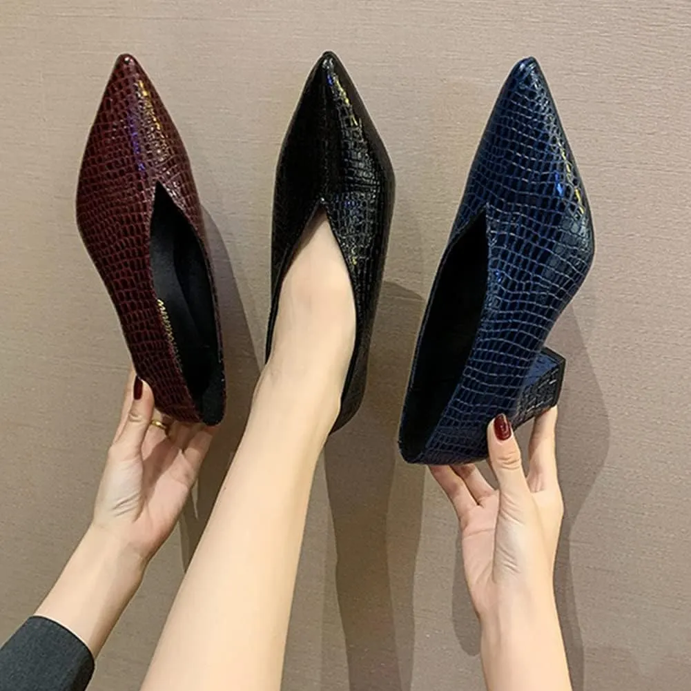 Women V Cut Out Pointed Toe High Heel Court Shoes Slip On Stacked Heel Ankle Boots Patent Leather Booties Wedding Dress Formal Shoes (Color : Black Chunky Heel, Size : 6 US)