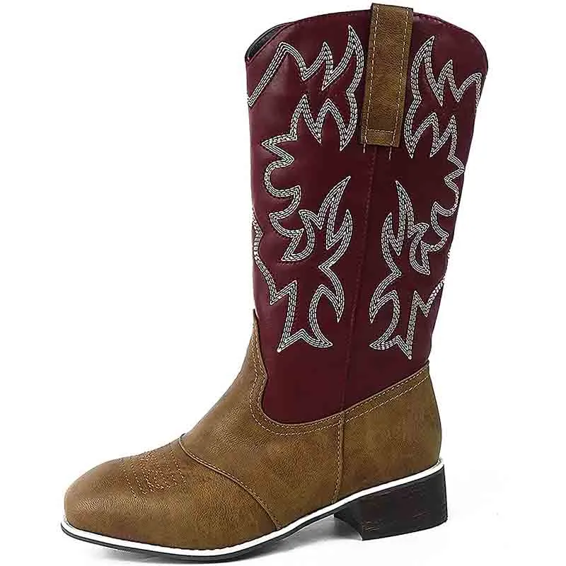 Women Western Boots Chunky Heel Cowgirl Cowboy Retro Short Ankle Boots
