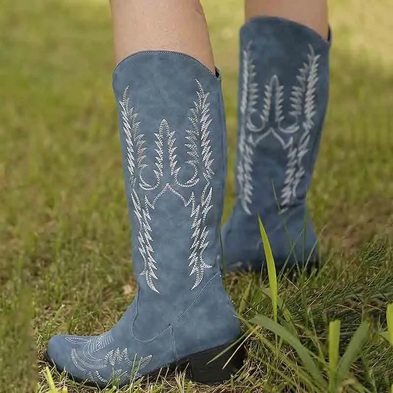Women Western Boots Chunky Heel Cowgirl Cowboy Retro Short Ankle Boots