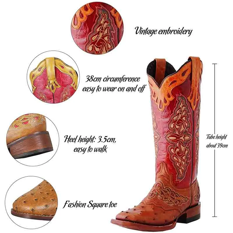 Women Western Boots Chunky Heel Cowgirl Cowboy Retro Short Ankle Boots