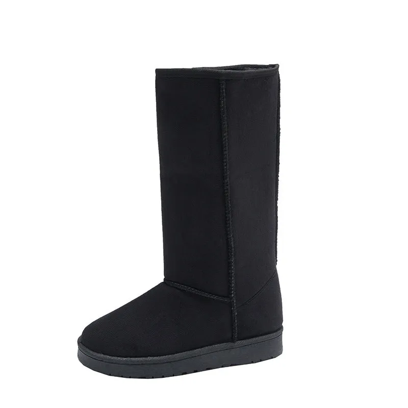 Women Winter Warm Stitching Lining Faux Fur Pure Color Flat Heel Snow Boots
