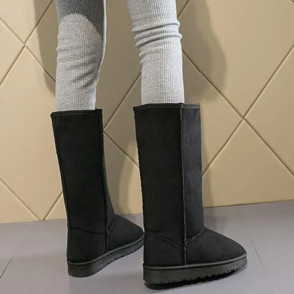Women Winter Warm Stitching Lining Faux Fur Pure Color Flat Heel Snow Boots