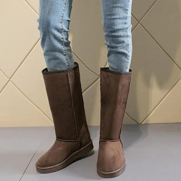Women Winter Warm Stitching Lining Faux Fur Pure Color Flat Heel Snow Boots