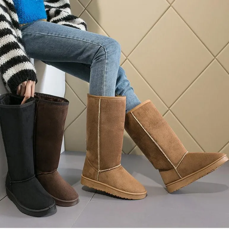Women Winter Warm Stitching Lining Faux Fur Pure Color Flat Heel Snow Boots