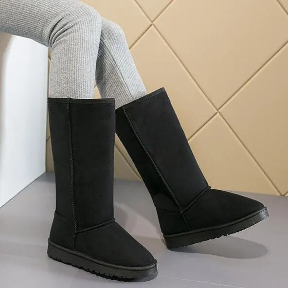 Women Winter Warm Stitching Lining Faux Fur Pure Color Flat Heel Snow Boots