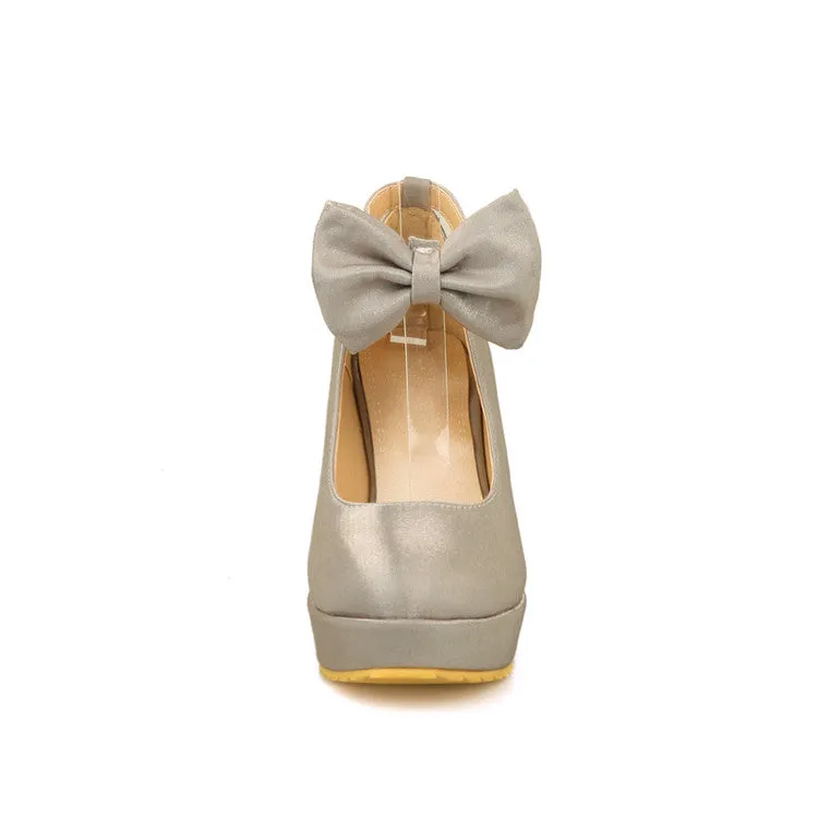 Women's Ankle Strap Bowtie Platform Wedges High Heel Pumps