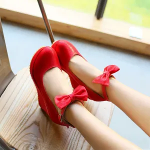 Women's Ankle Strap Bowtie Platform Wedges High Heel Pumps