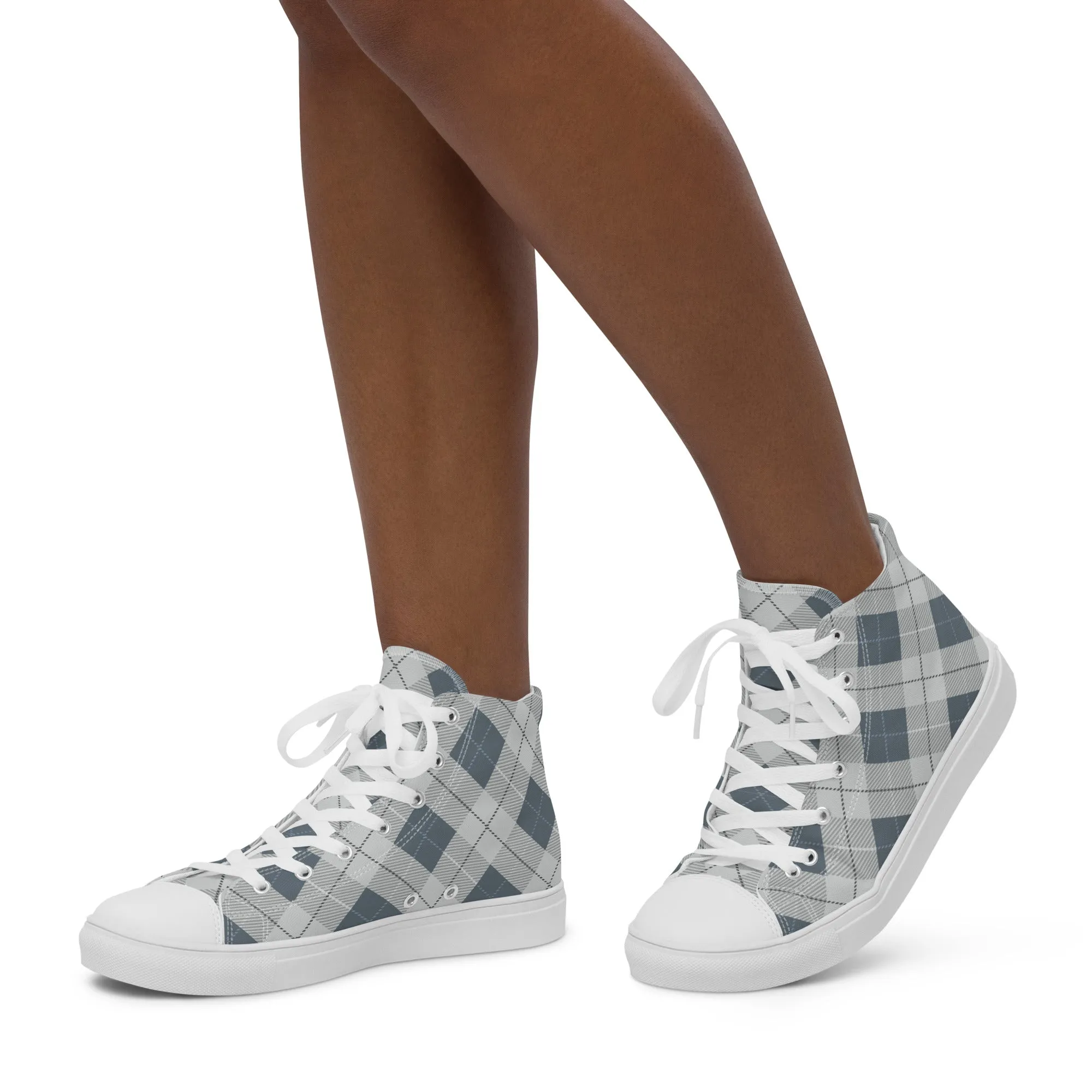 Women’s Blue Plaid high top canvas shoes