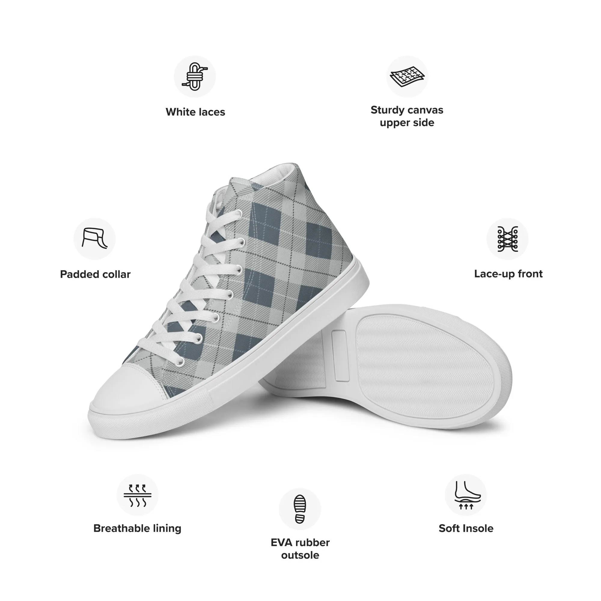 Women’s Blue Plaid high top canvas shoes