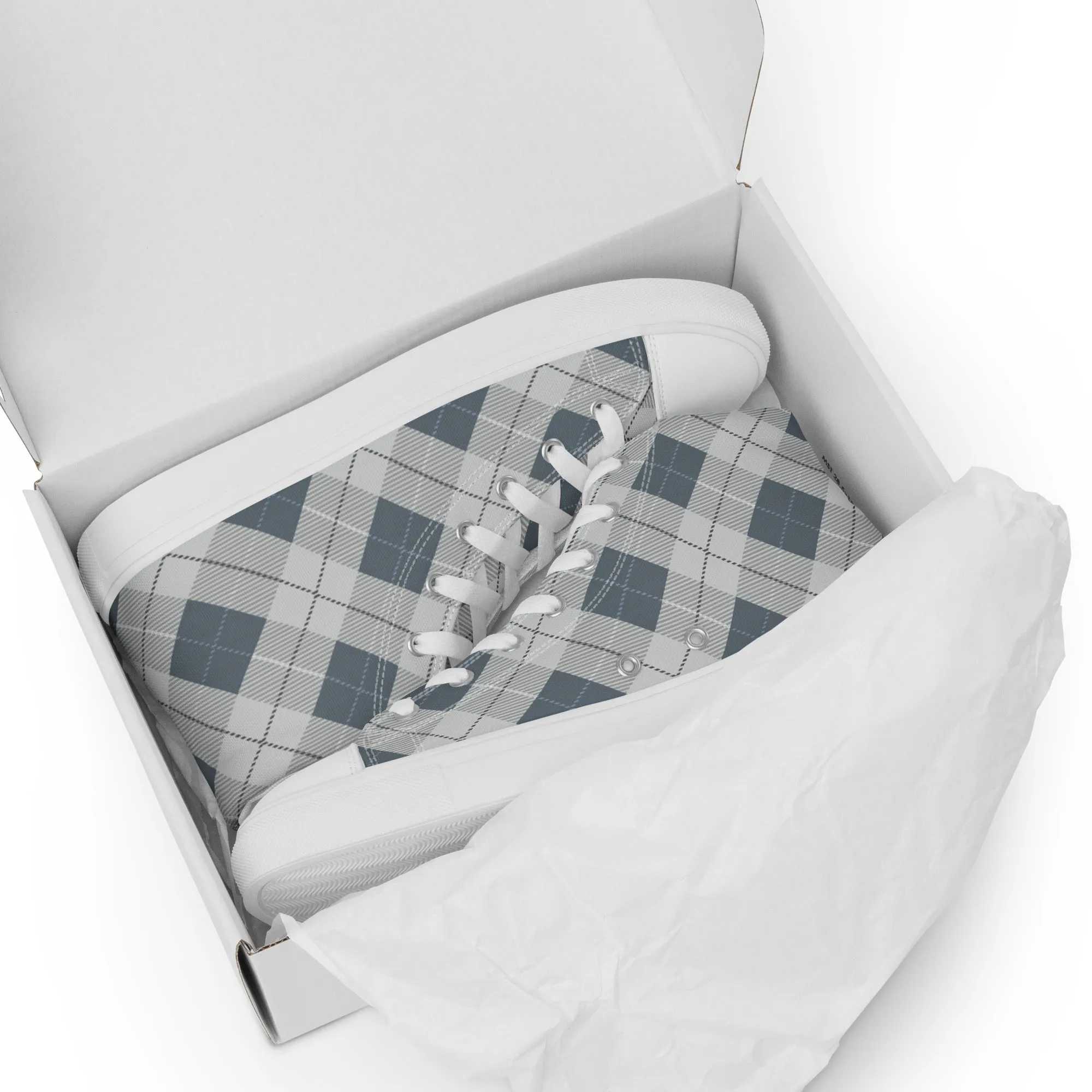 Women’s Blue Plaid high top canvas shoes