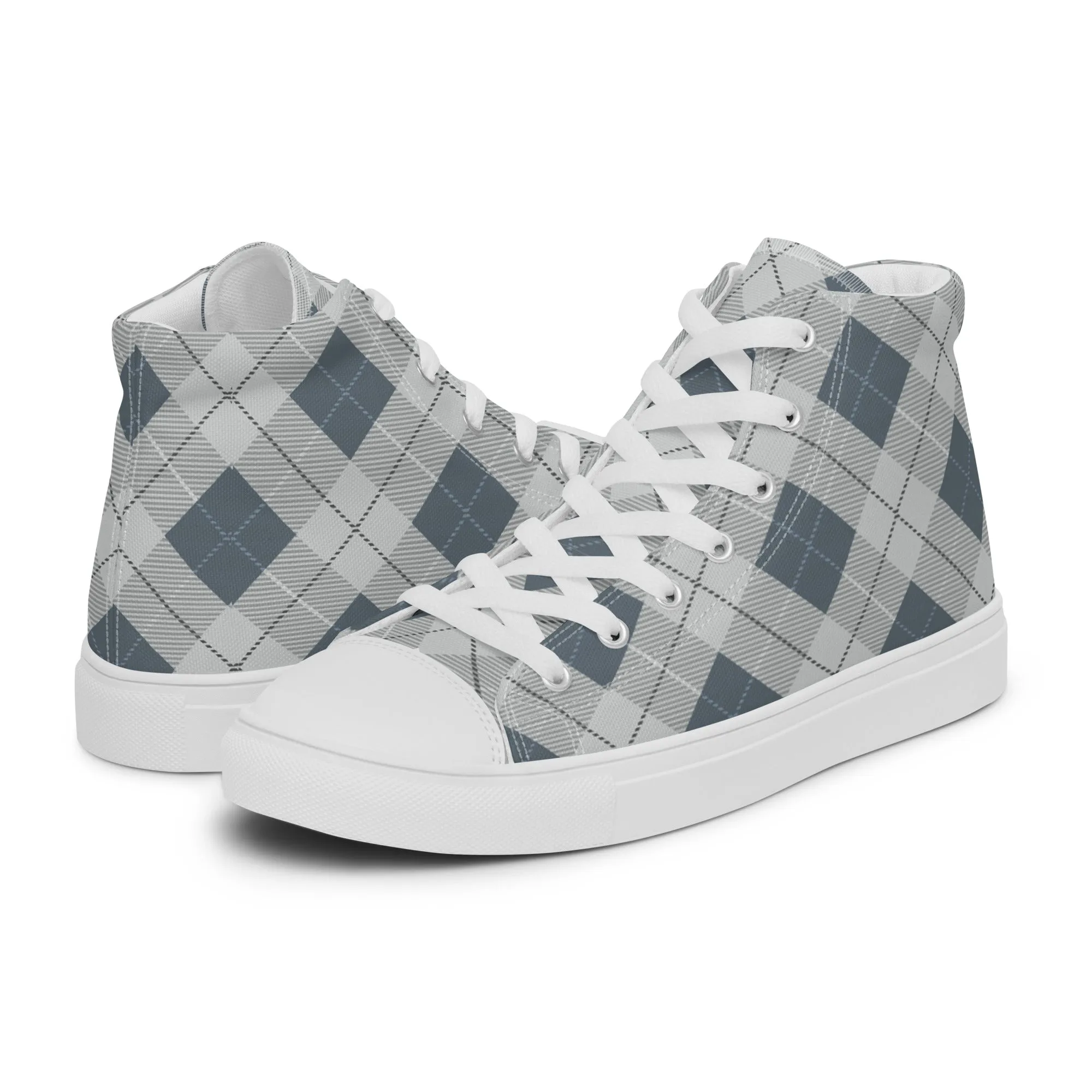 Women’s Blue Plaid high top canvas shoes