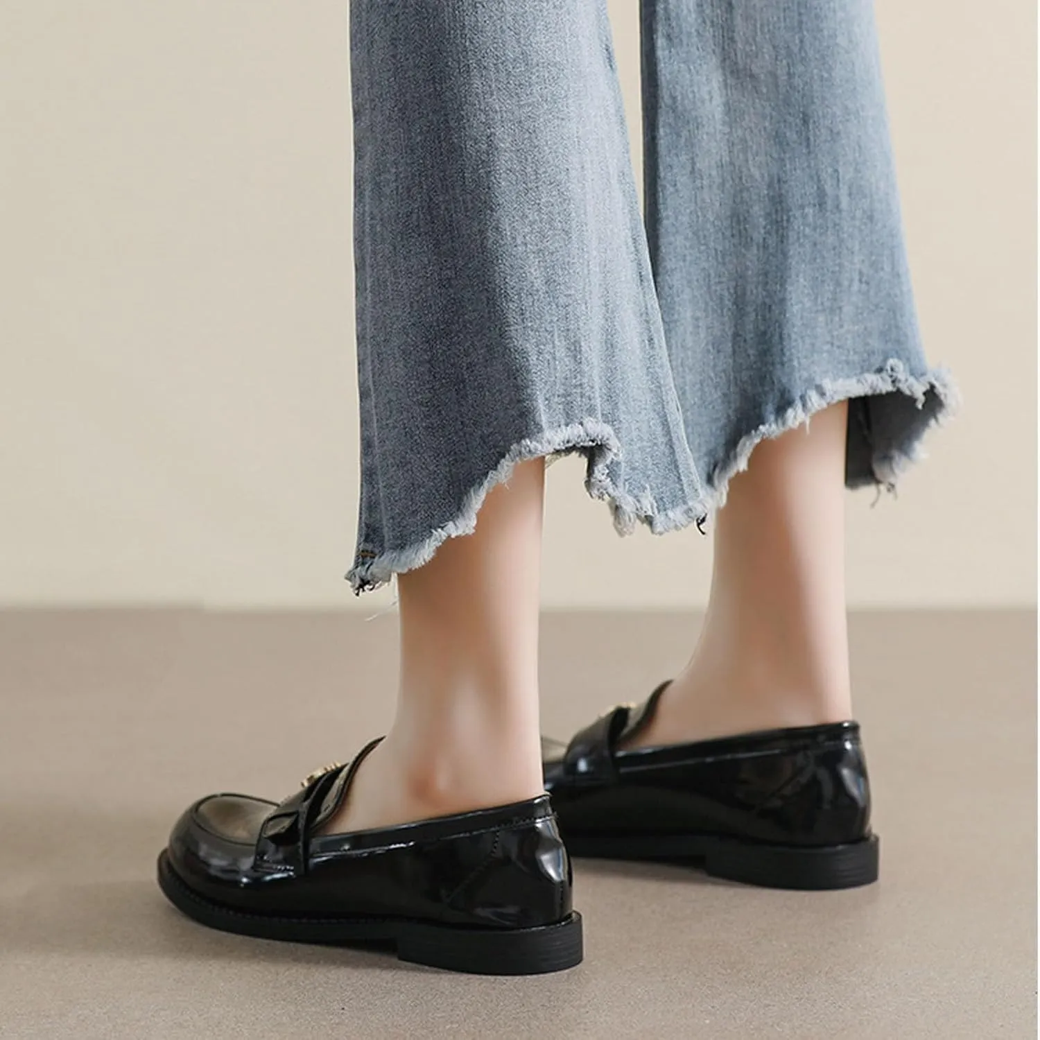 Women's Classic Patent Leather Loafers,Comfortable Slip-On Penny Flats,Business Casual Office Work Formal Shoes