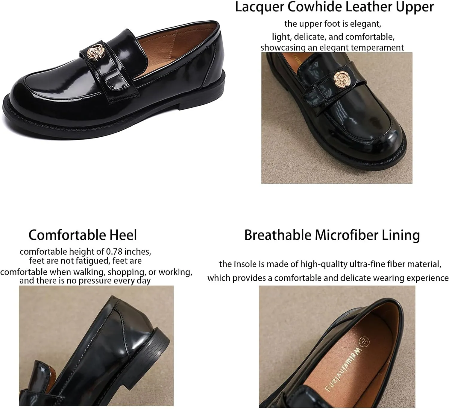 Women's Classic Patent Leather Loafers,Comfortable Slip-On Penny Flats,Business Casual Office Work Formal Shoes