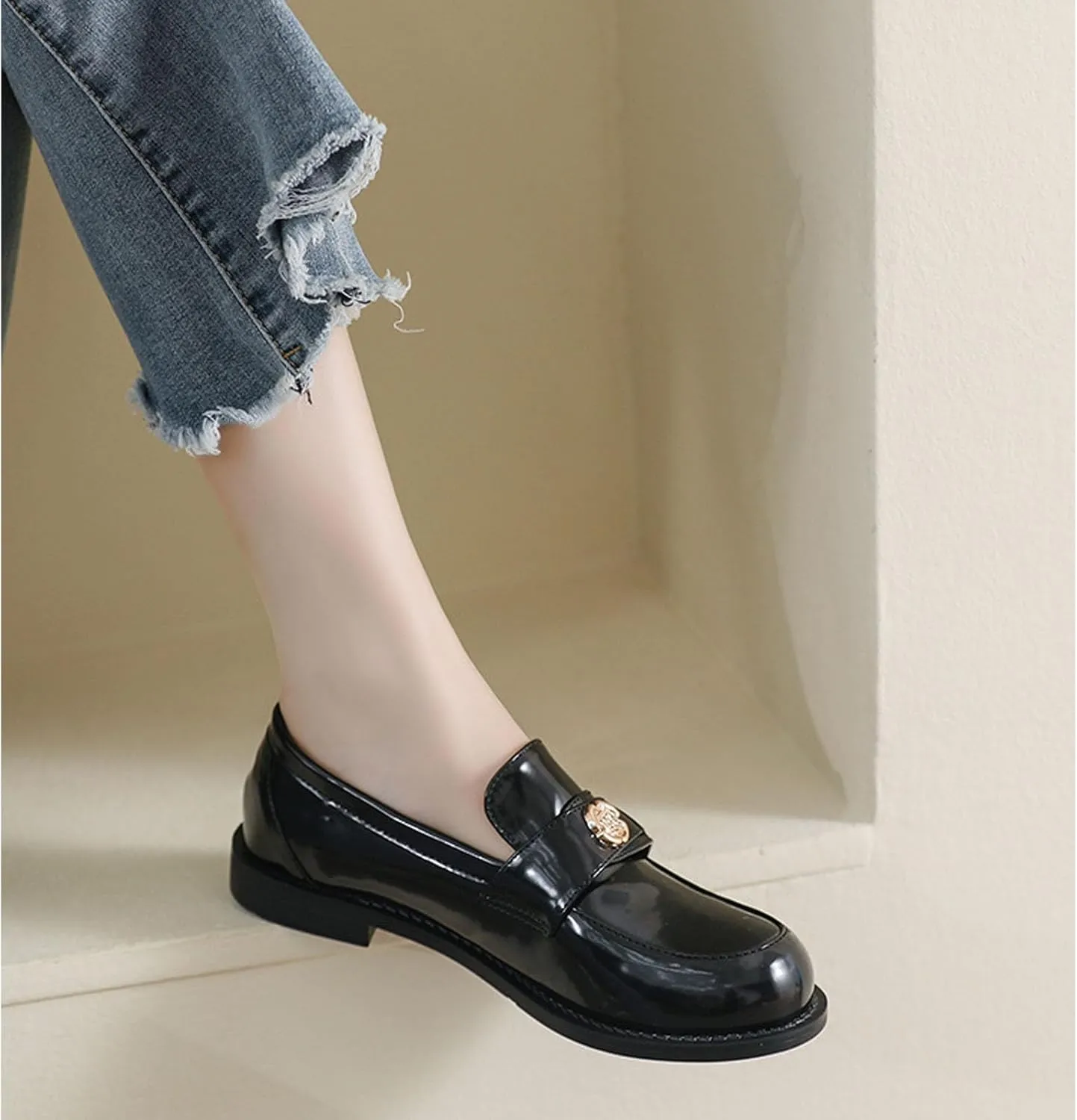 Women's Classic Patent Leather Loafers,Comfortable Slip-On Penny Flats,Business Casual Office Work Formal Shoes