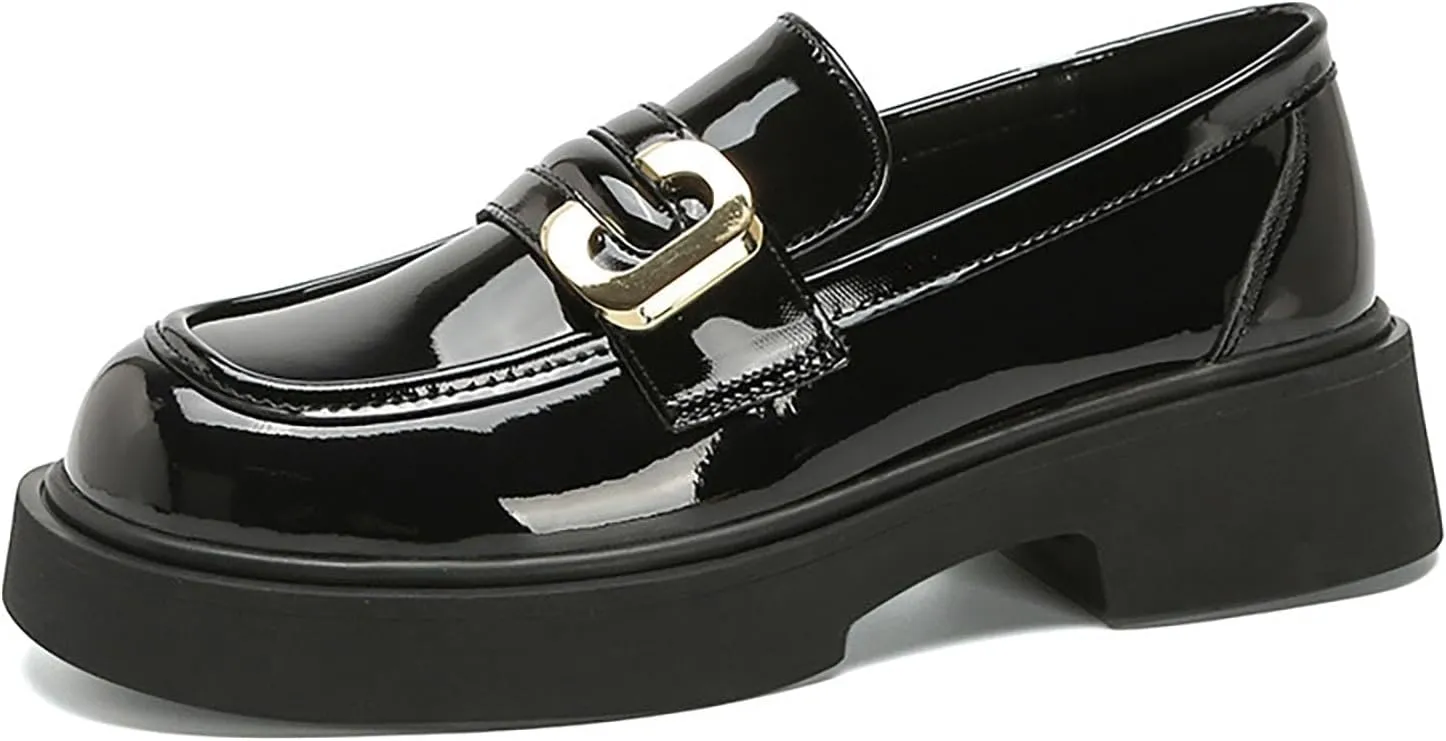 Women's Classic Platform Loafers,Comfortable Round Toe Slip-On Penny Shoes,Business Casual Office Work Formal Shoes