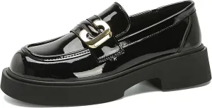 Women's Classic Platform Loafers,Comfortable Round Toe Slip-On Penny Shoes,Business Casual Office Work Formal Shoes