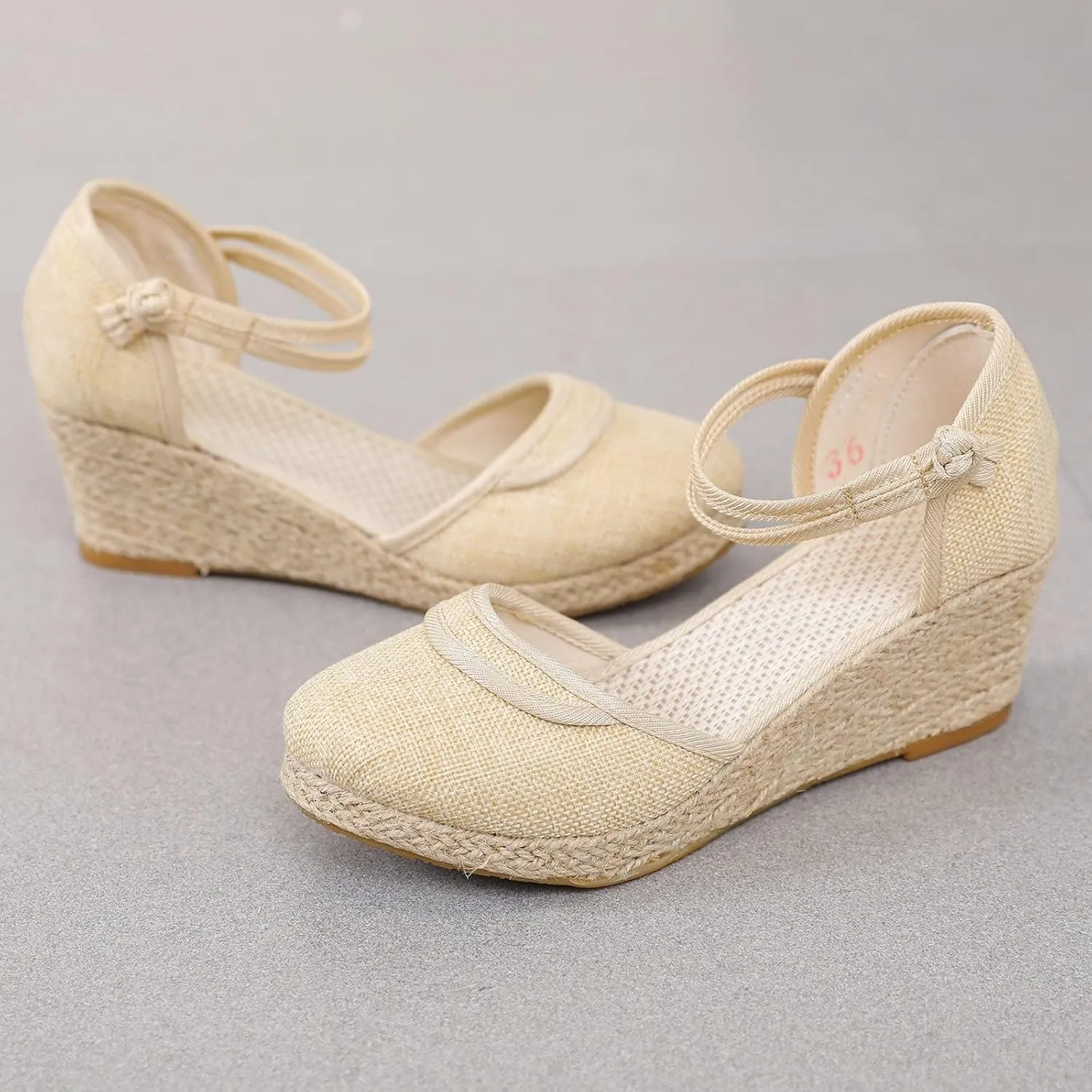 Women's Closed Toe Canvas Ankle Strap Espadrilles Wedge Sandals Summer Slip On Slingback Sandals Women Dressy Casual Wedding Espadrilles Wedge Sandal Lightweight Breathable Comfortable Sandal