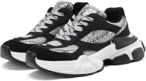 Women's Fashion Platform Sneakers - Lace-up Mesh Trainers with Design, Chunky Sole/Breathable Material for Casual Style in Autumn - Black - Perfect for Women/Couple,Black-39