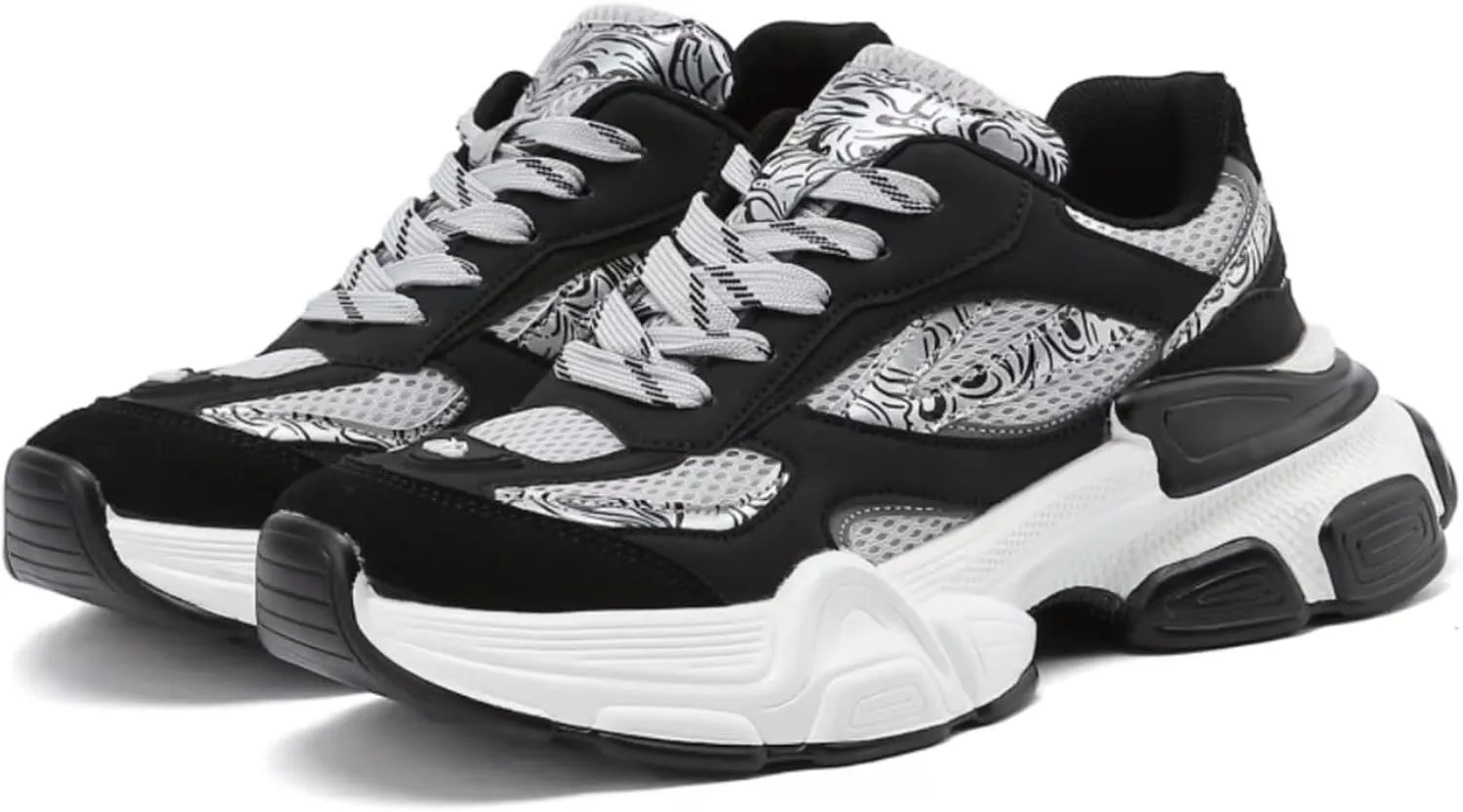 Women's Fashion Platform Sneakers - Lace-up Mesh Trainers with Design, Chunky Sole/Breathable Material for Casual Style in Autumn - Black - Perfect for Women/Couple,Black-39