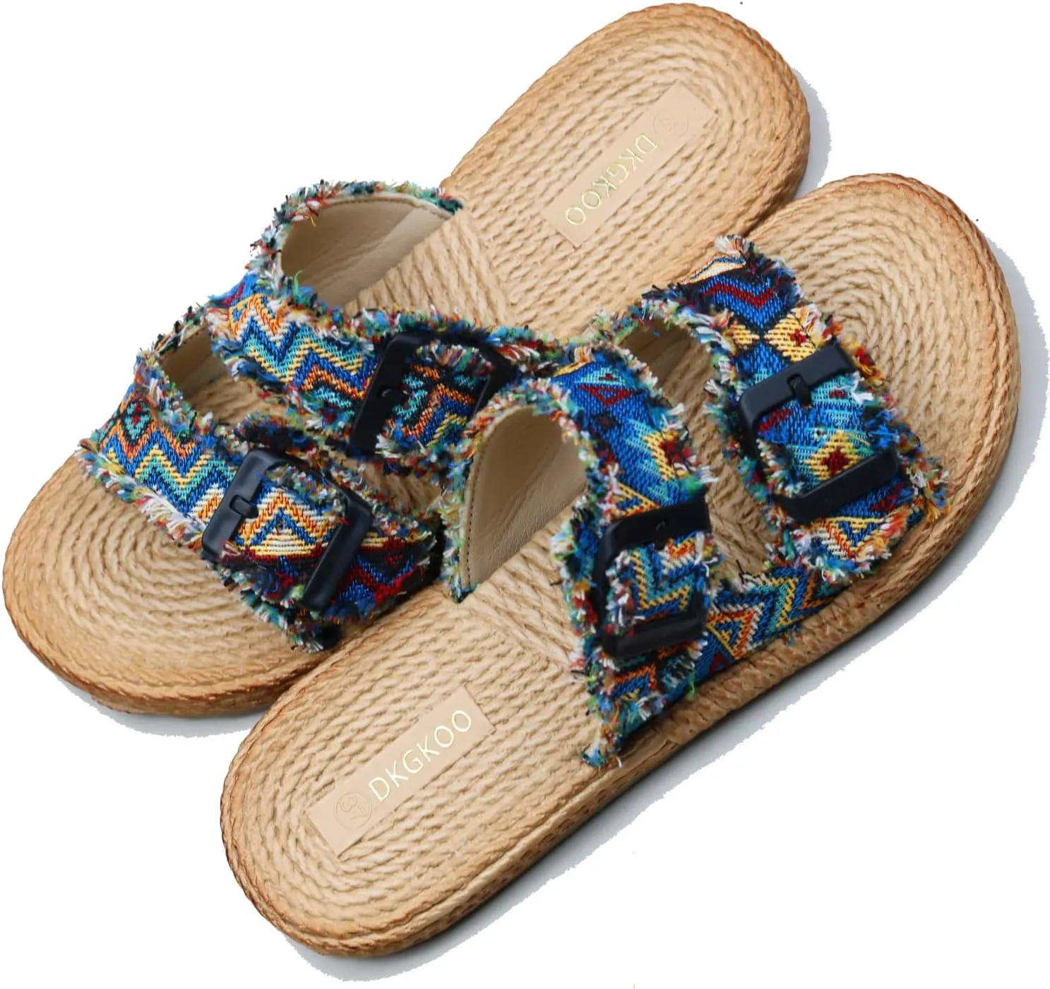 Womens Flat Slide Sandals with 2 Strap Adjustable Buckle Slip on Slides Shoes Non Slip Rubber Sole