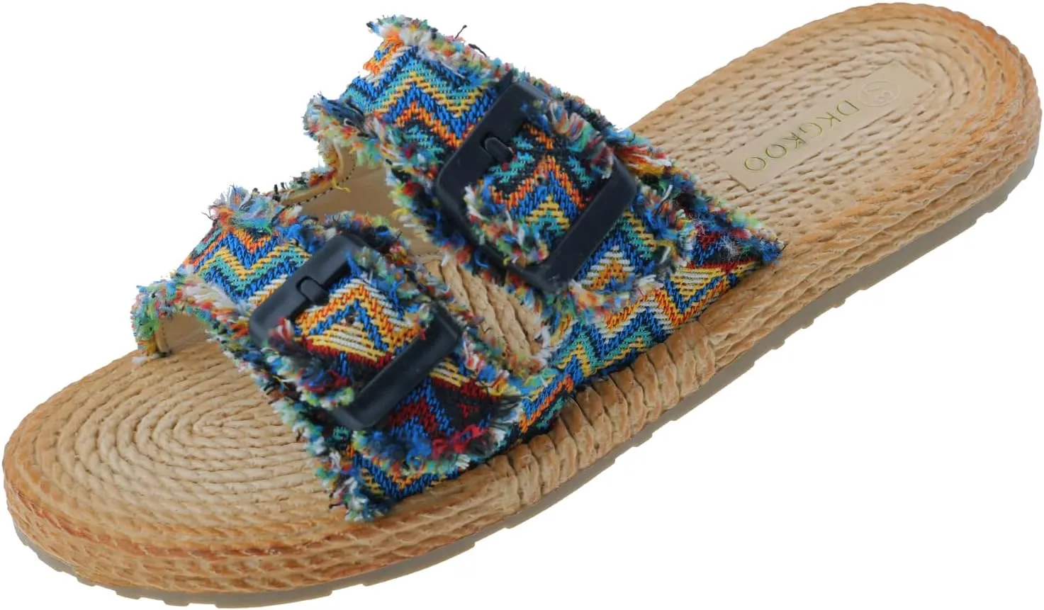 Womens Flat Slide Sandals with 2 Strap Adjustable Buckle Slip on Slides Shoes Non Slip Rubber Sole