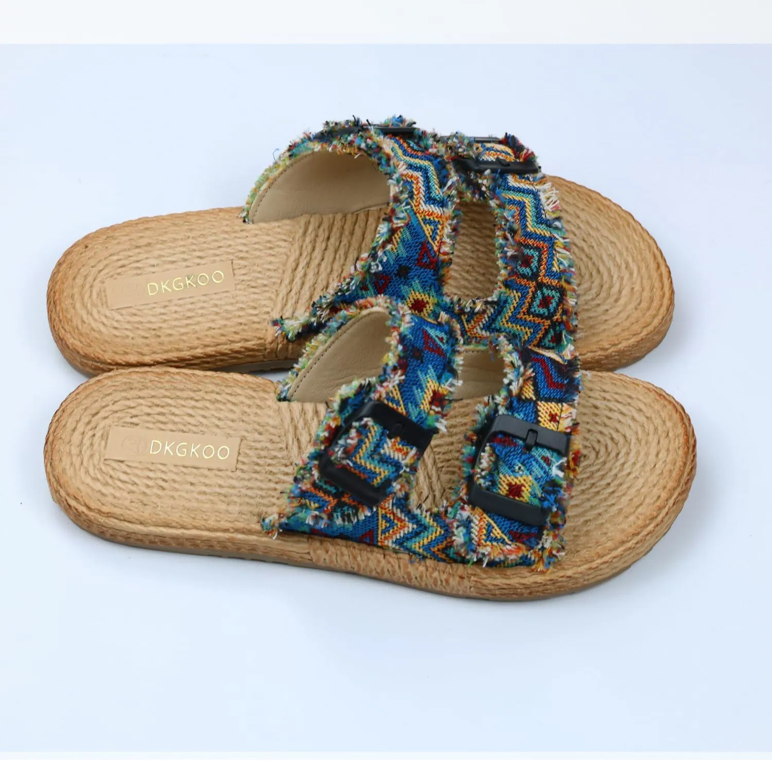 Womens Flat Slide Sandals with 2 Strap Adjustable Buckle Slip on Slides Shoes Non Slip Rubber Sole
