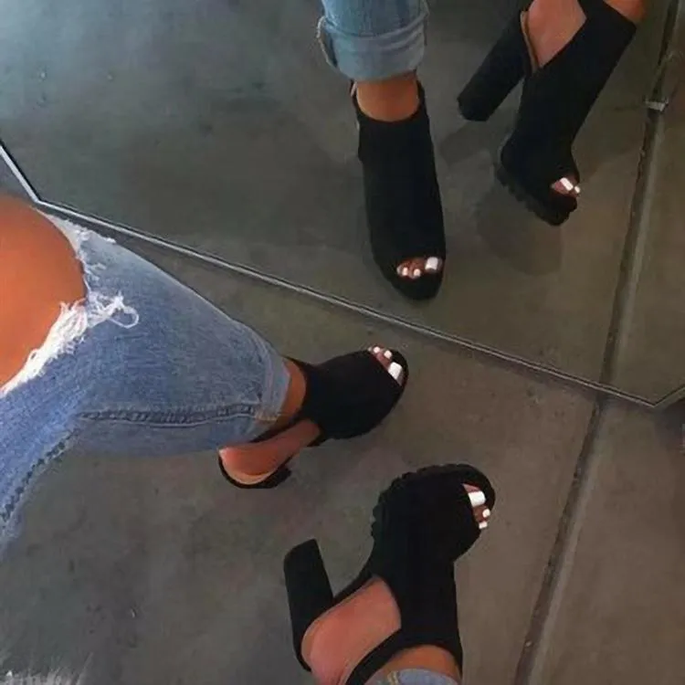 Womens' high heeled platform peep toe sandals booties