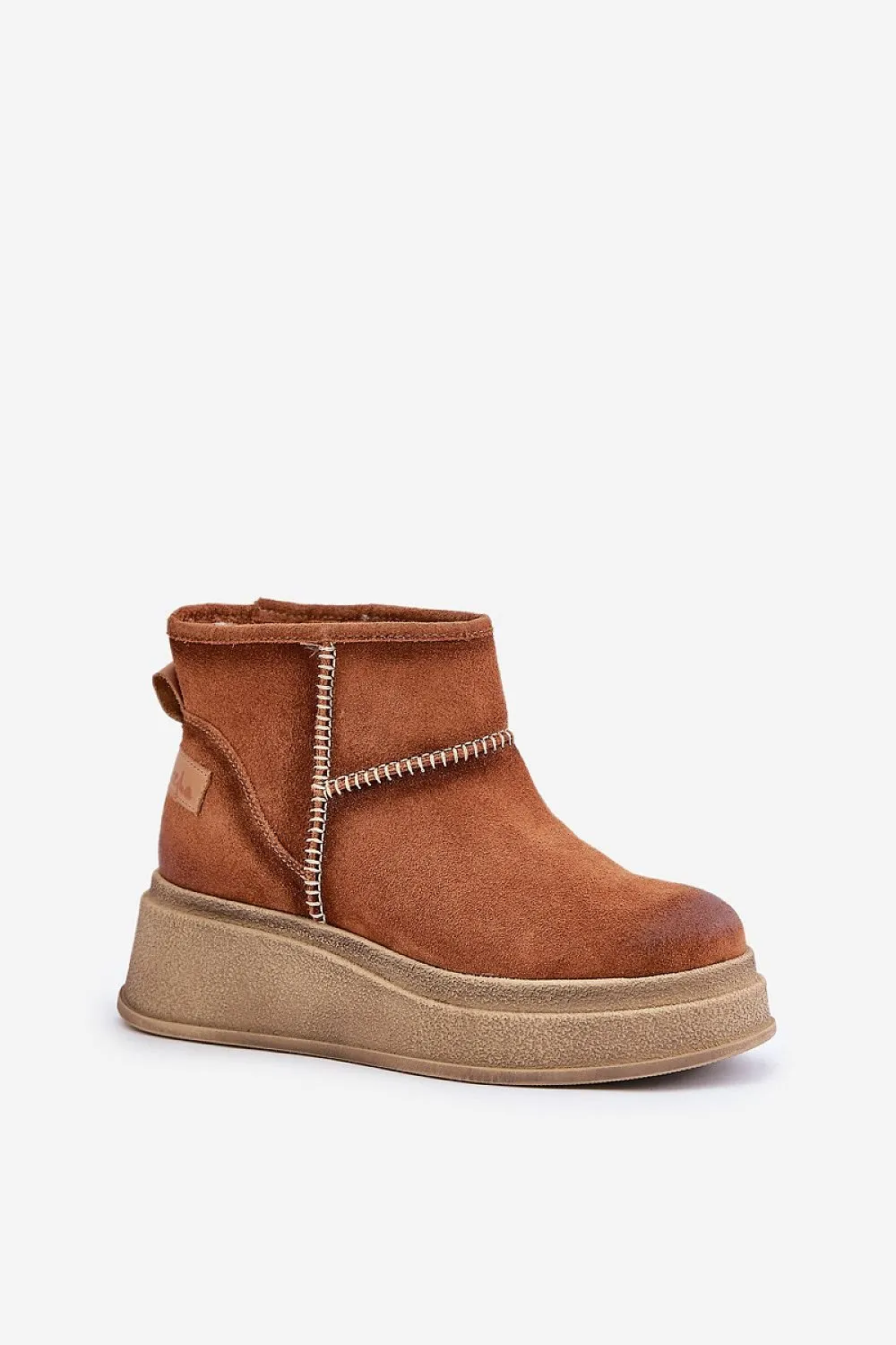 Women's natural leather brown snow boots