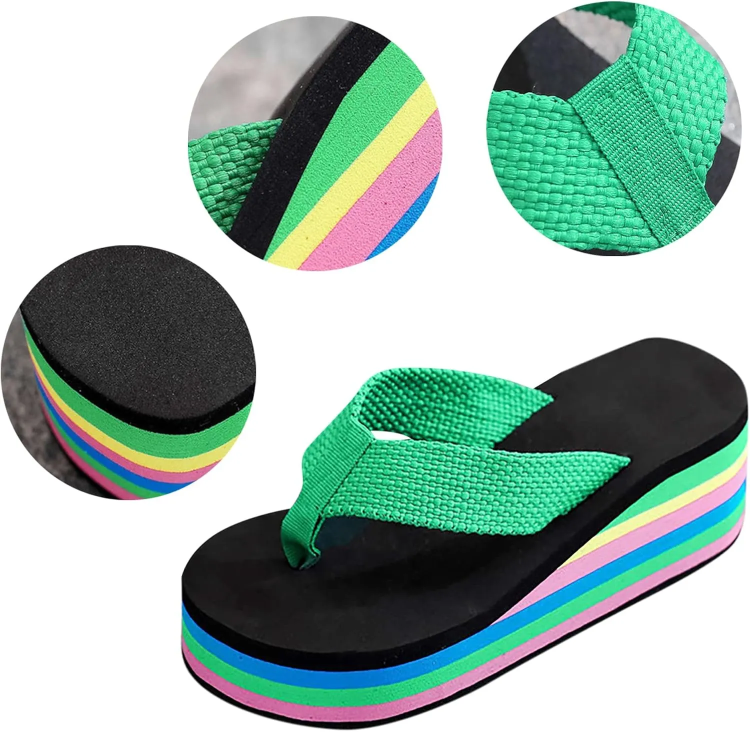 Womens Platform Flip Flops High Heels Wedge Slides Soft Cushion Summer Beach Thong Sandals Slip On Comfortable Sandal