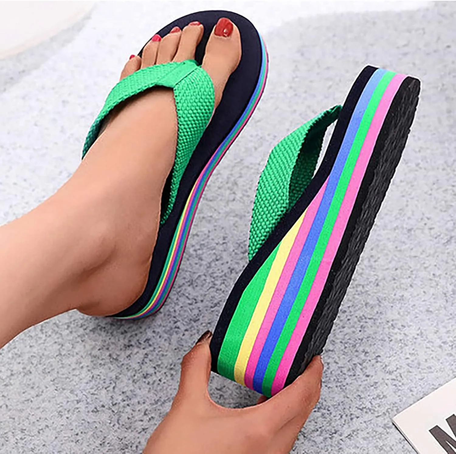 Womens Platform Flip Flops High Heels Wedge Slides Soft Cushion Summer Beach Thong Sandals Slip On Comfortable Sandal