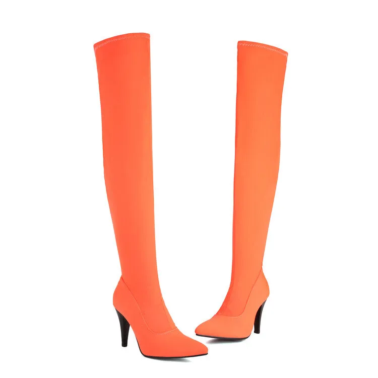 Women's Pointed Toe Spike Heel Stretch Thigh-high Boots