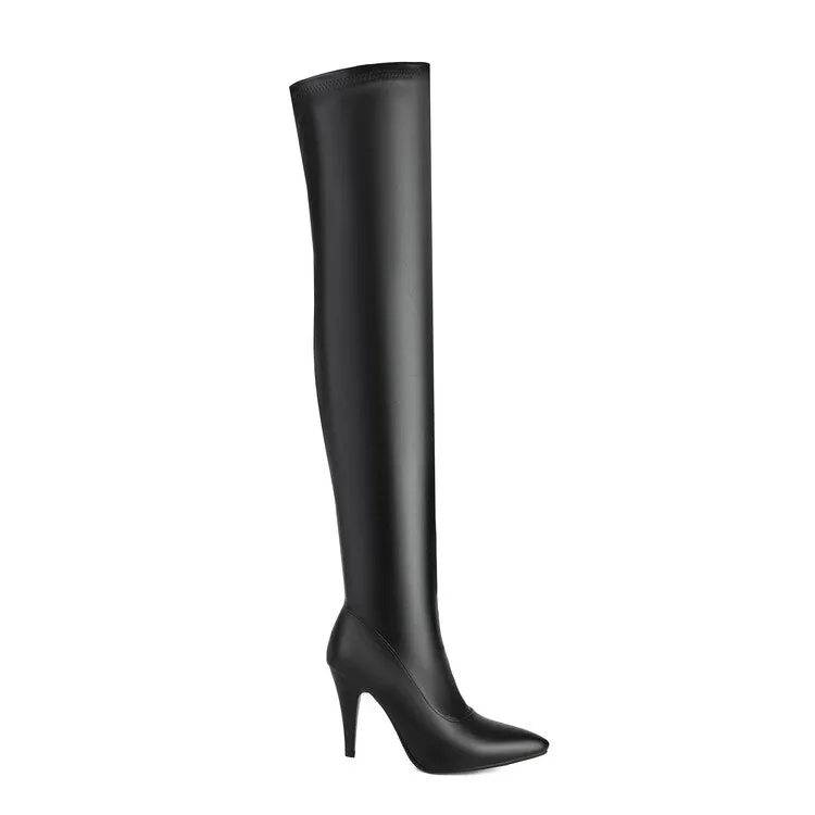 Women's Pointed Toe Spike Heel Stretch Thigh-high Boots